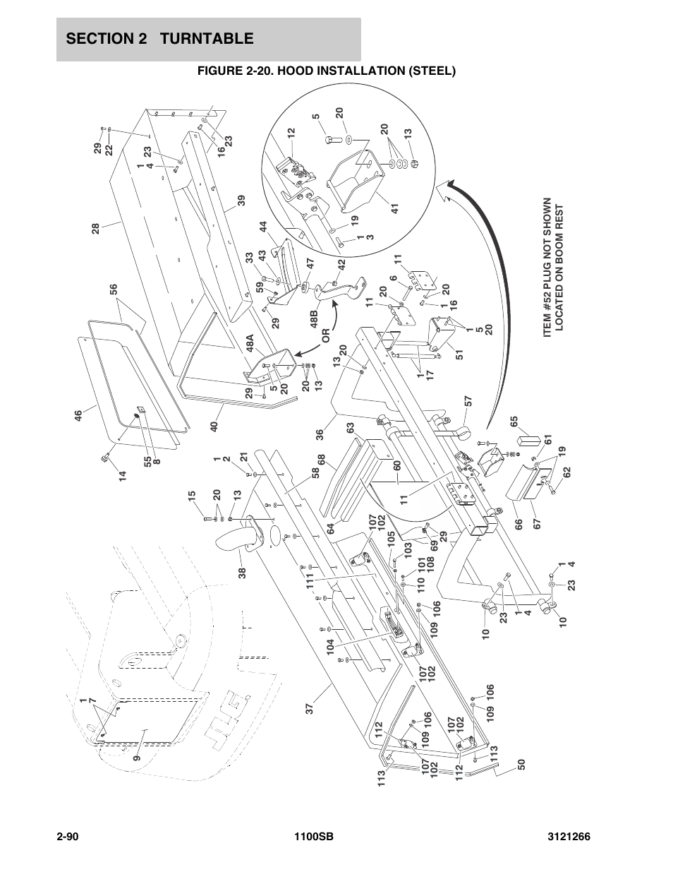 Figure 2-20. hood installation (steel) | JLG 1100SB Parts Manual User Manual | Page 122 / 276