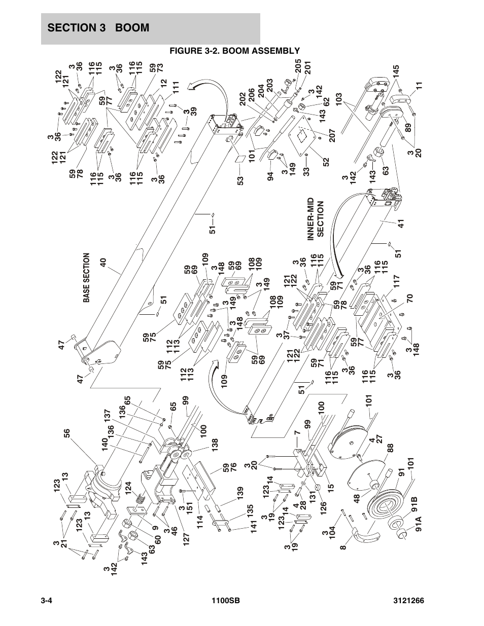 Figure 3-2. boom assembly | JLG 1100SB Parts Manual User Manual | Page 140 / 276