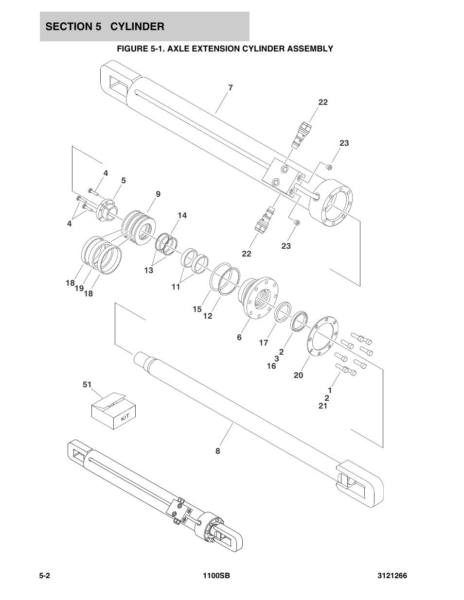 Figure 5-1. axle extension cylinder assembly | JLG 1100SB Parts Manual User Manual | Page 188 / 276