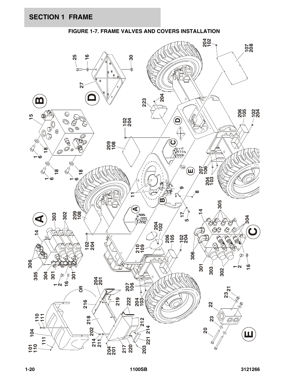 Figure 1-7. frame valves and covers installation | JLG 1100SB Parts Manual User Manual | Page 26 / 276