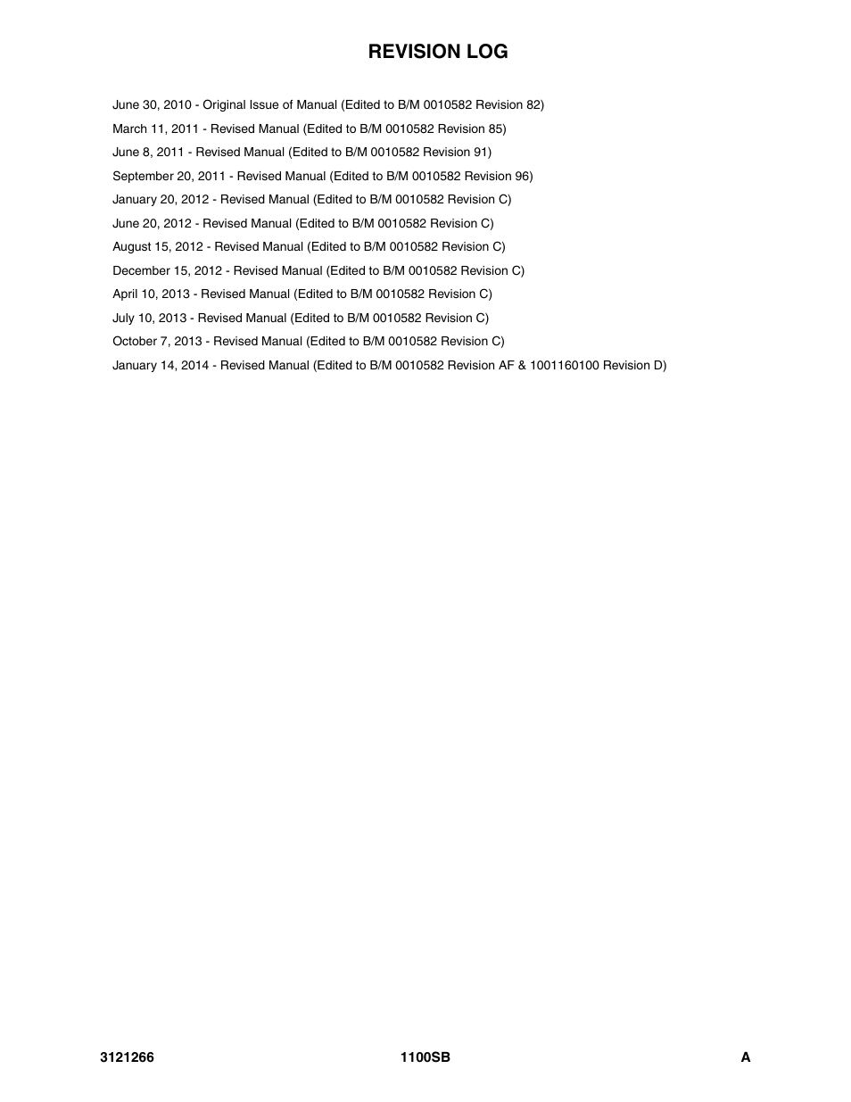 Revision log | JLG 1100SB Parts Manual User Manual | Page 3 / 276