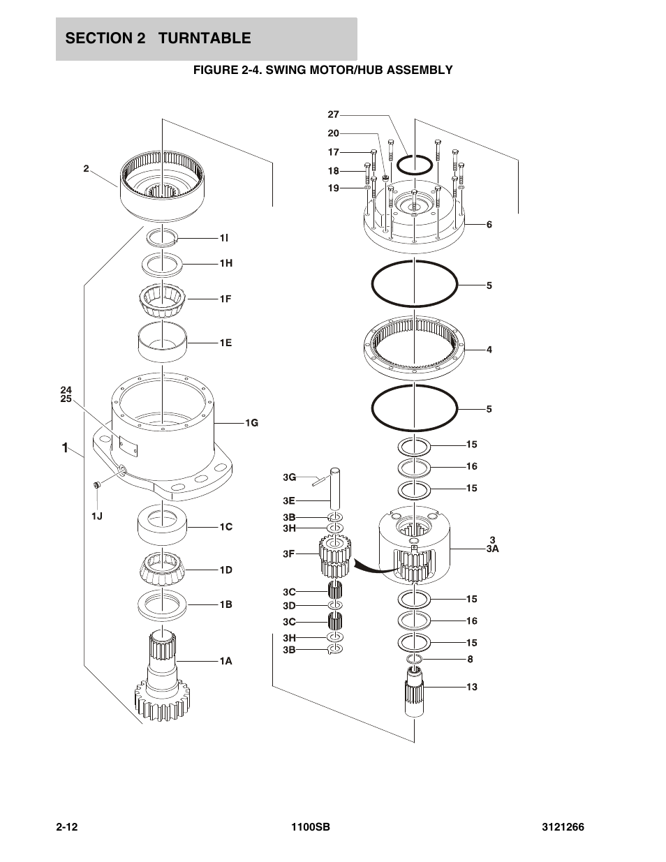 Figure 2-4. swing motor/hub assembly | JLG 1100SB Parts Manual User Manual | Page 44 / 276