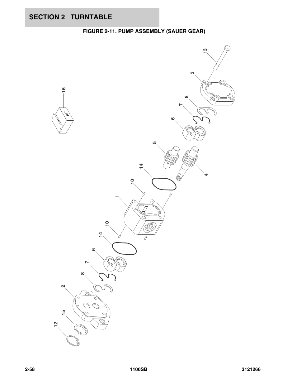 Figure 2-11. pump assembly (sauer gear) | JLG 1100SB Parts Manual User Manual | Page 90 / 276