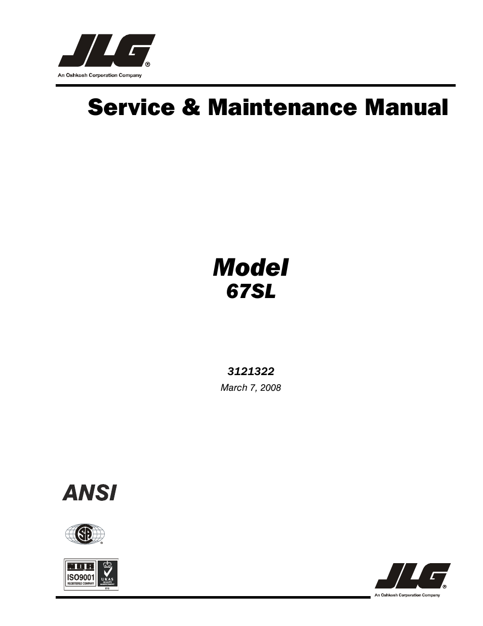 JLG 67SL Service Manual User Manual | 152 pages