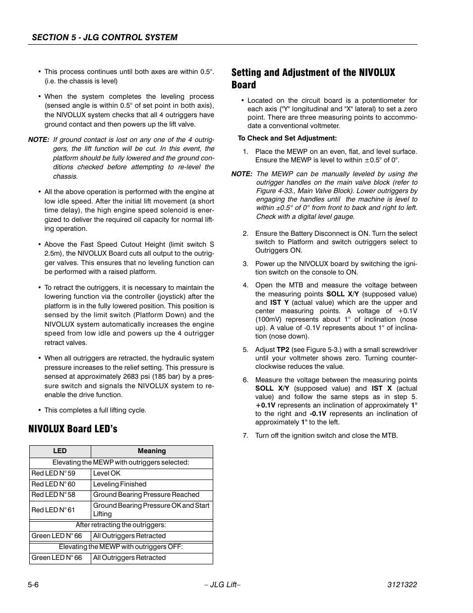 Nivolux board led’s, Setting and adjustment of the nivolux board | JLG 67SL Service Manual User Manual | Page 106 / 152