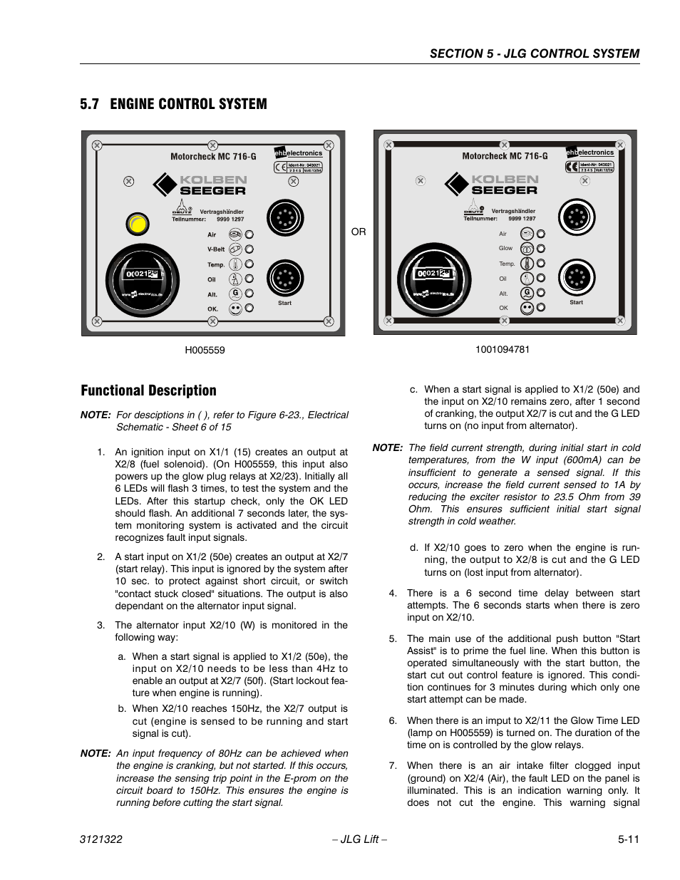 7 engine control system, Functional description, Engine control system -11 | Functional description -11, 7 engine control system functional description | JLG 67SL Service Manual User Manual | Page 111 / 152