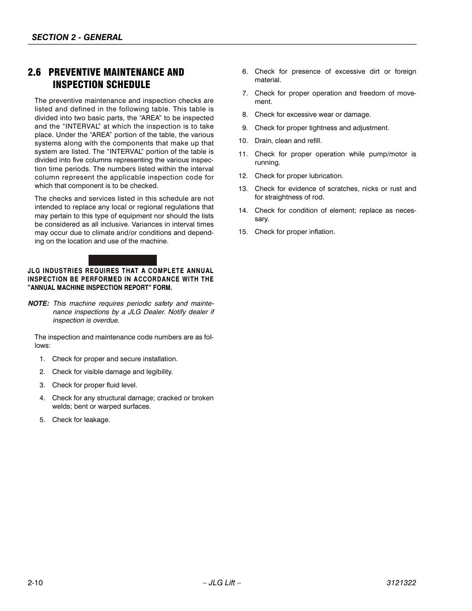6 preventive maintenance and inspection schedule, Preventive maintenance and inspection schedule -10 | JLG 67SL Service Manual User Manual | Page 30 / 152