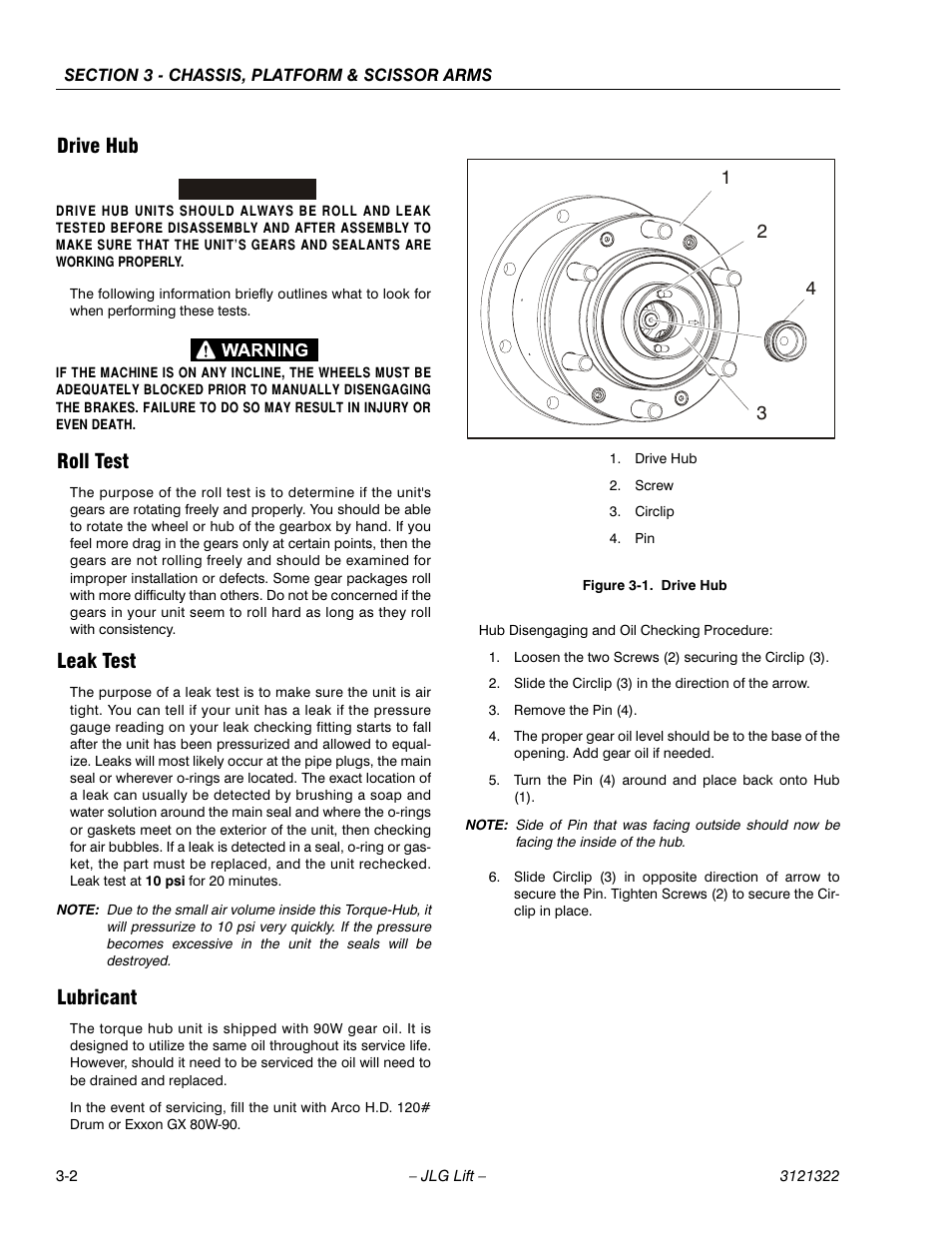 Drive hub, Roll test, Leak test | Lubricant, Drive hub -2 | JLG 67SL Service Manual User Manual | Page 34 / 152