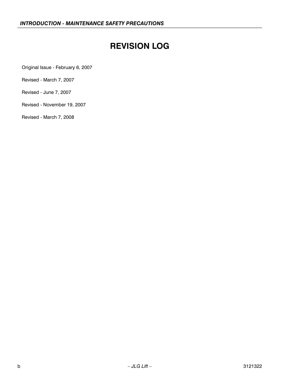 Revision log | JLG 67SL Service Manual User Manual | Page 4 / 152