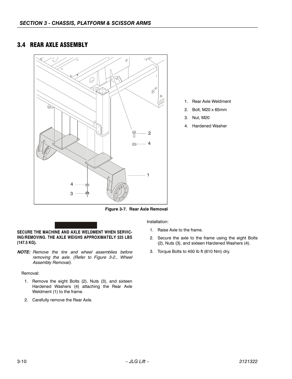 4 rear axle assembly, Rear axle assembly -10, Rear axle removal -10 | JLG 67SL Service Manual User Manual | Page 42 / 152