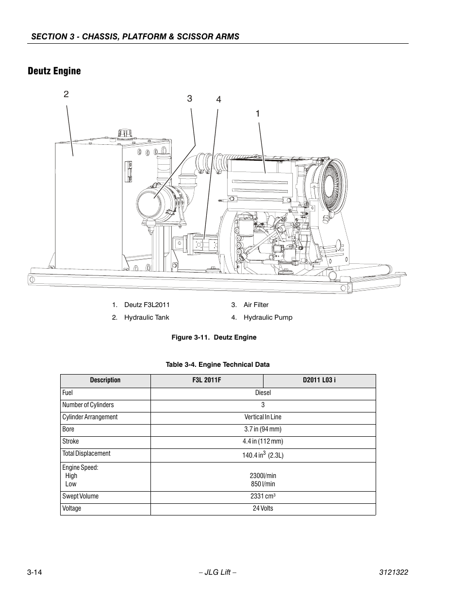 Deutz engine, Deutz engine -14, Engine technical data -14 | JLG 67SL Service Manual User Manual | Page 46 / 152
