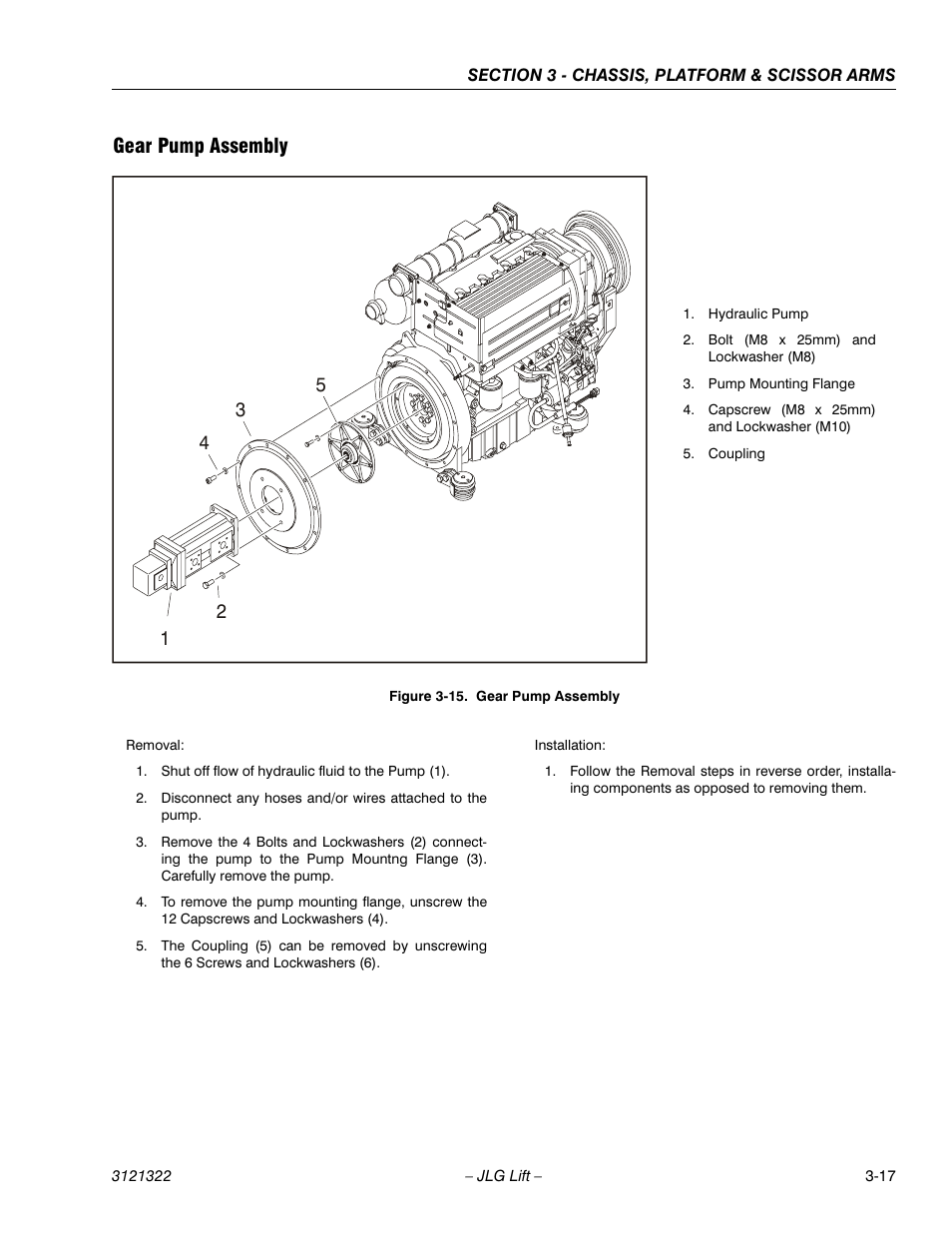 Gear pump assembly, Gear pump assembly -17 | JLG 67SL Service Manual User Manual | Page 49 / 152
