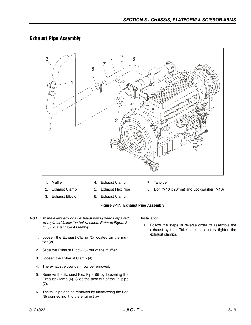 Exhaust pipe assembly, Exhaust pipe assembly -19 | JLG 67SL Service Manual User Manual | Page 51 / 152