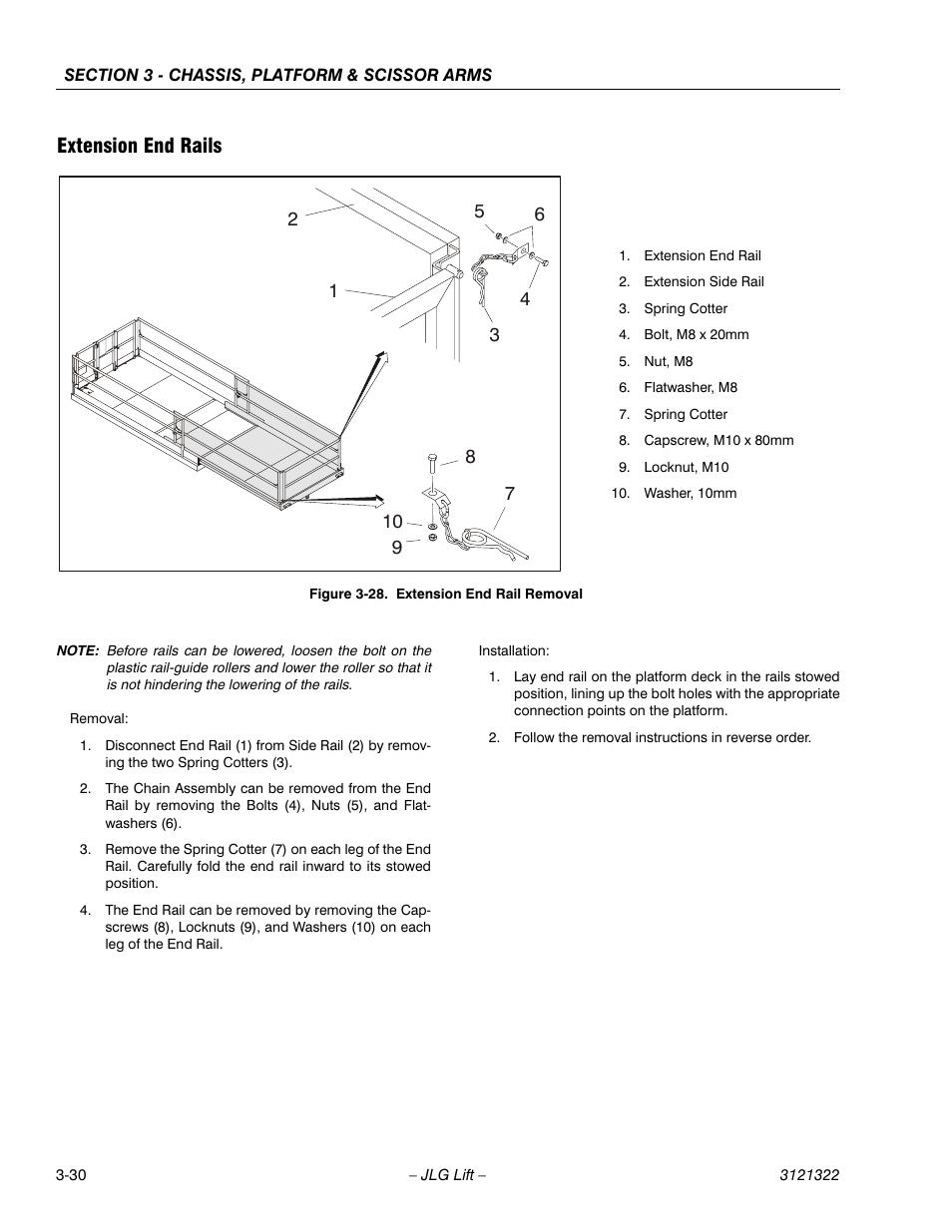 Extension end rails, Extension end rails -30, Extension end rail removal -30 | JLG 67SL Service Manual User Manual | Page 62 / 152