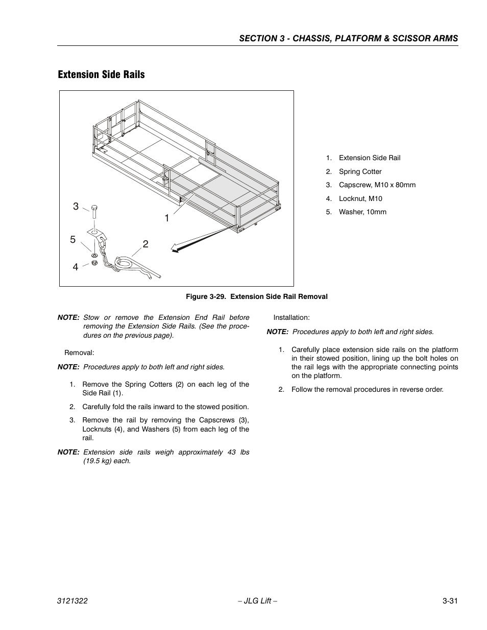 Extension side rails, Extension side rails -31, Extension side rail removal -31 | JLG 67SL Service Manual User Manual | Page 63 / 152