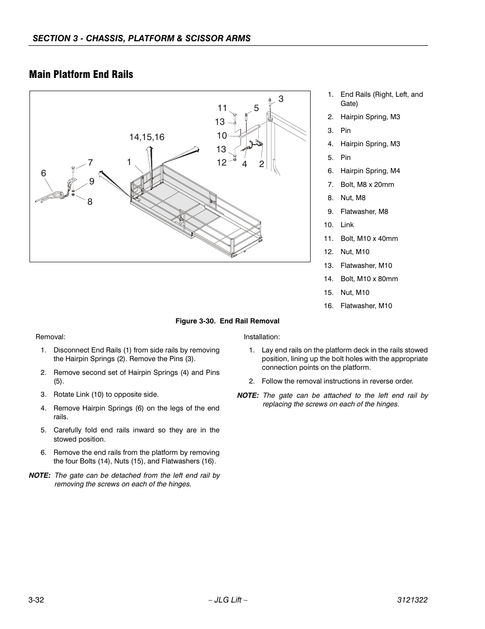 Main platform end rails, Main platform end rails -32, End rail removal -32 | JLG 67SL Service Manual User Manual | Page 64 / 152