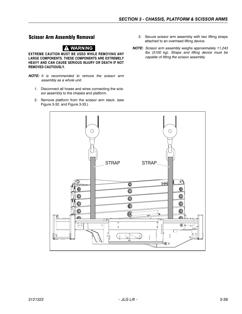 Scissor arm assembly removal, Scissor arm assembly removal -39 | JLG 67SL Service Manual User Manual | Page 71 / 152