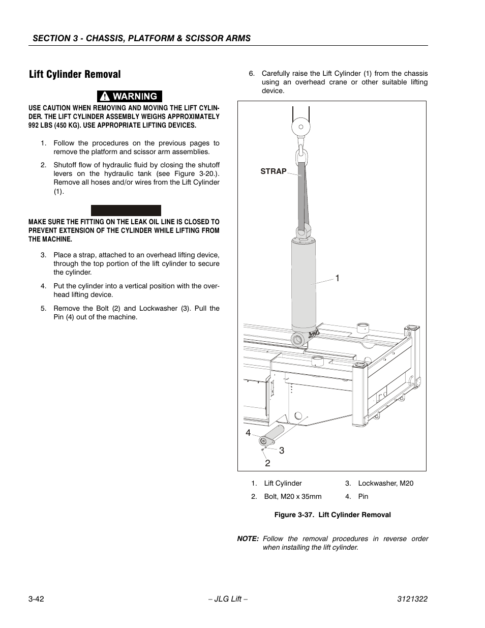 Lift cylinder removal, Lift cylinder removal -42 | JLG 67SL Service Manual User Manual | Page 74 / 152