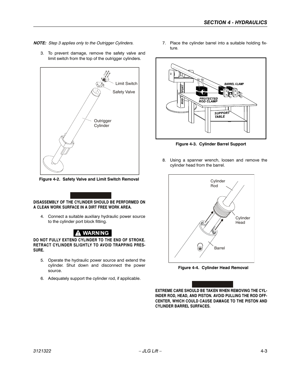 Safety valve and limit switch removal -3, Cylinder barrel support -3, Cylinder head removal -3 | JLG 67SL Service Manual User Manual | Page 79 / 152