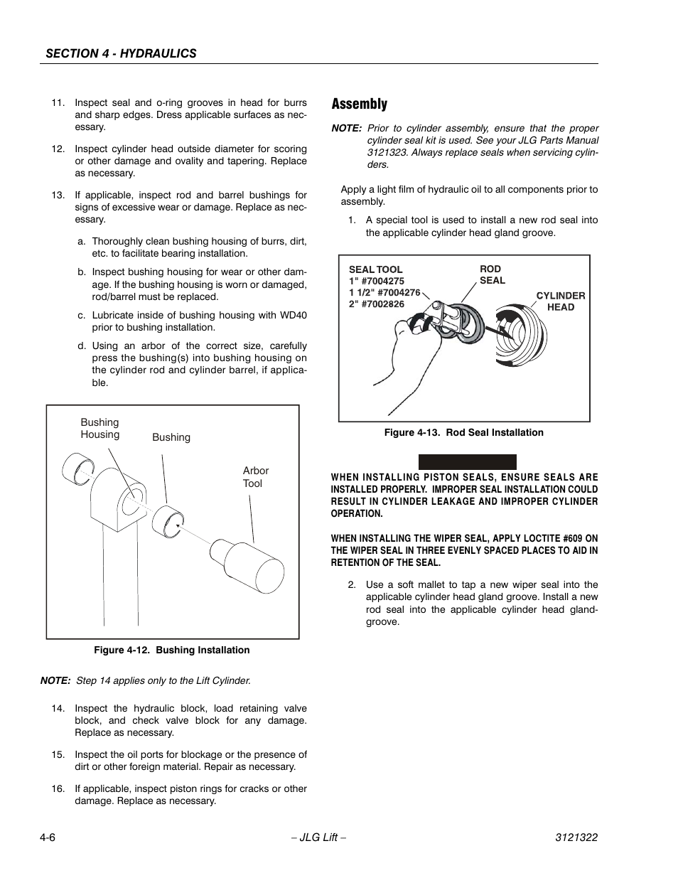 Assembly, Assembly -6, Bushing installation -6 | Rod seal installation -6 | JLG 67SL Service Manual User Manual | Page 82 / 152