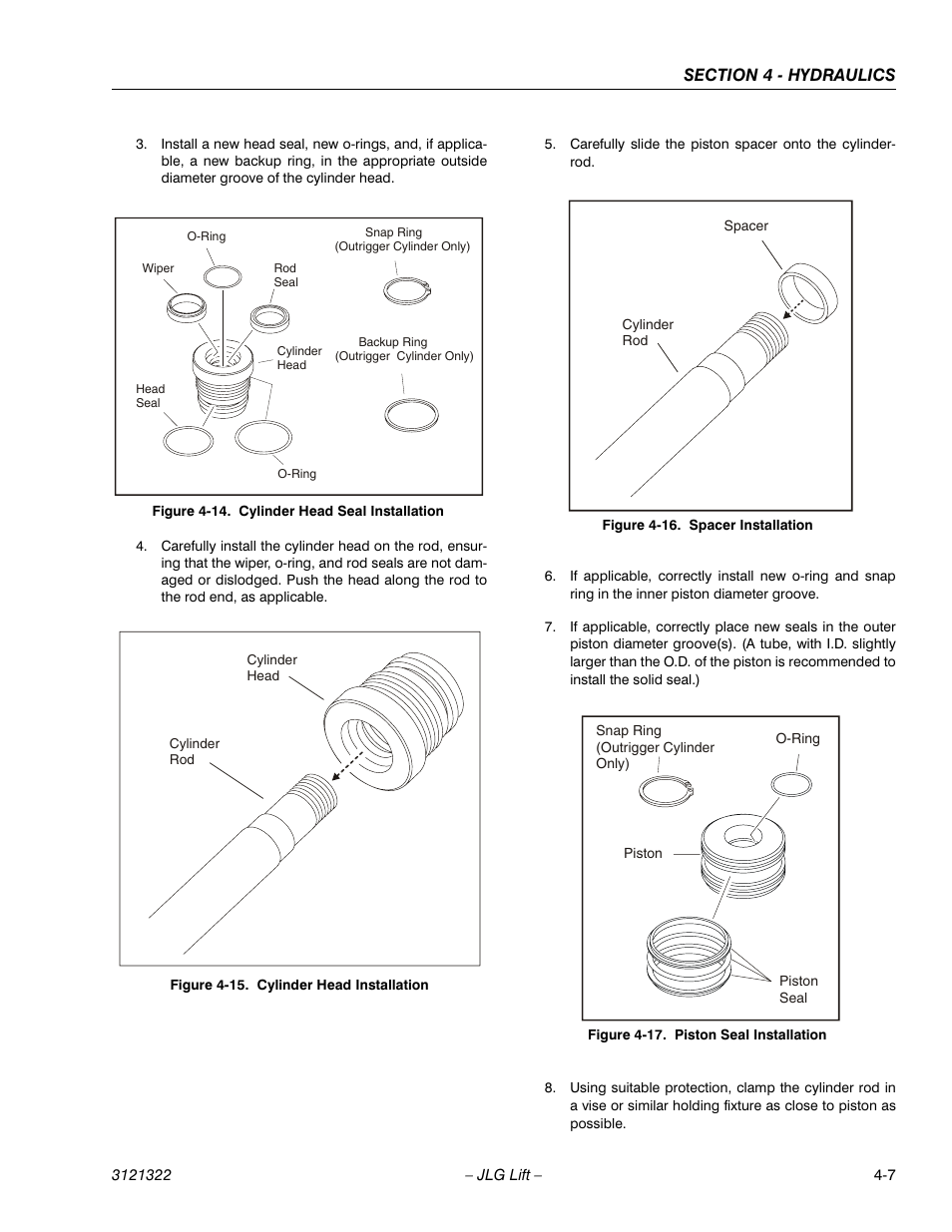 Cylinder head seal installation -7, Cylinder head installation -7, Spacer installation -7 | Piston seal installation -7 | JLG 67SL Service Manual User Manual | Page 83 / 152