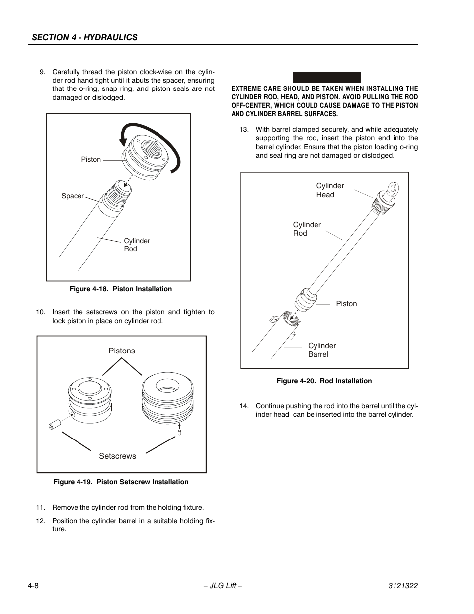 Piston installation -8, Piston setscrew installation -8, Rod installation -8 | JLG 67SL Service Manual User Manual | Page 84 / 152