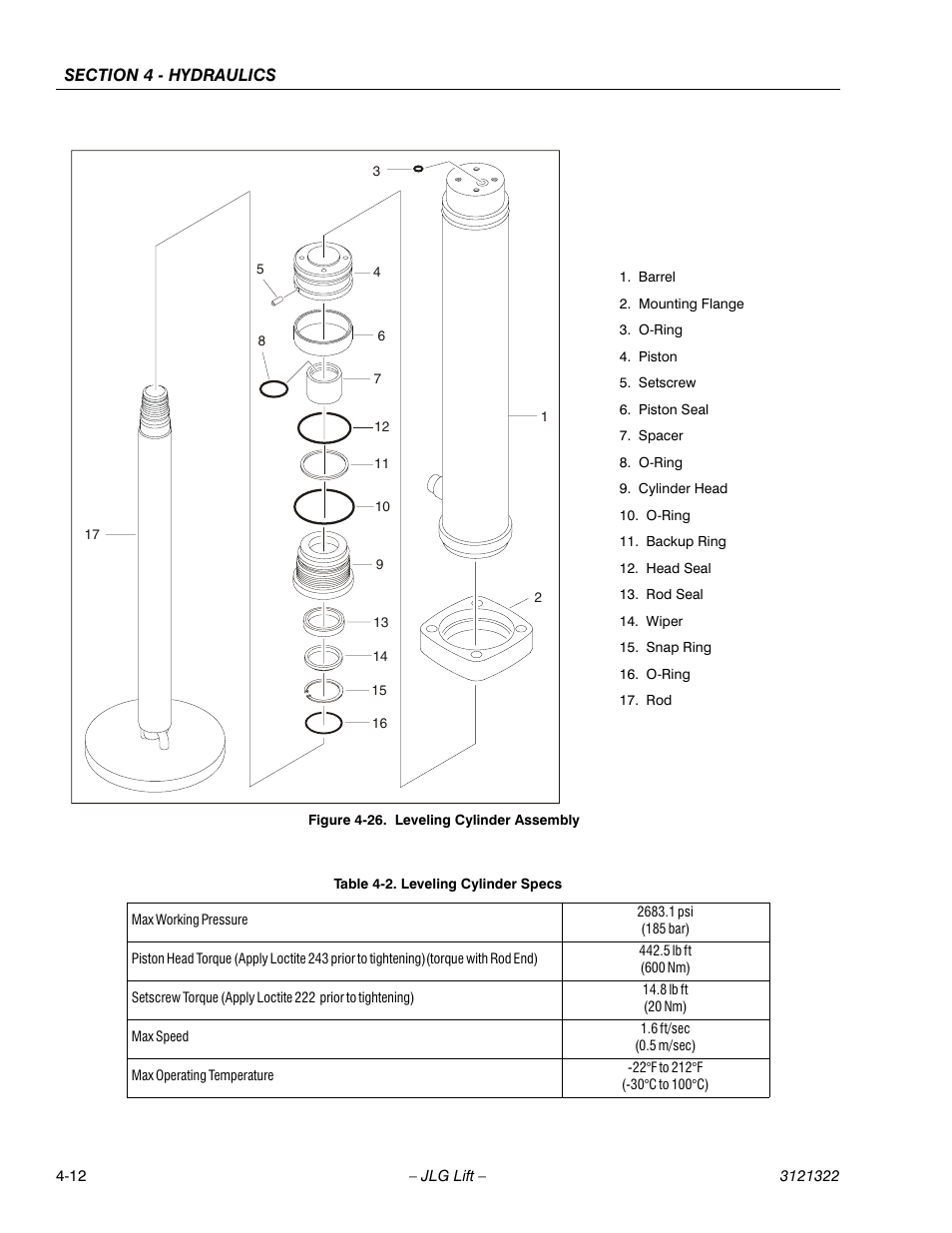 Leveling cylinder assembly -12, Leveling cylinder specs -12 | JLG 67SL Service Manual User Manual | Page 88 / 152
