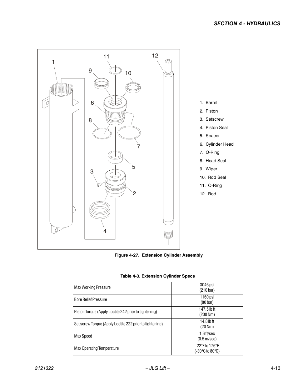 Extension cylinder assembly -13, Extension cylinder specs -13 | JLG 67SL Service Manual User Manual | Page 89 / 152