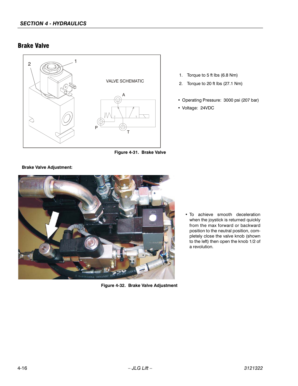 Brake valve, Brake valve -16, Brake valve adjustment -16 | JLG 67SL Service Manual User Manual | Page 92 / 152