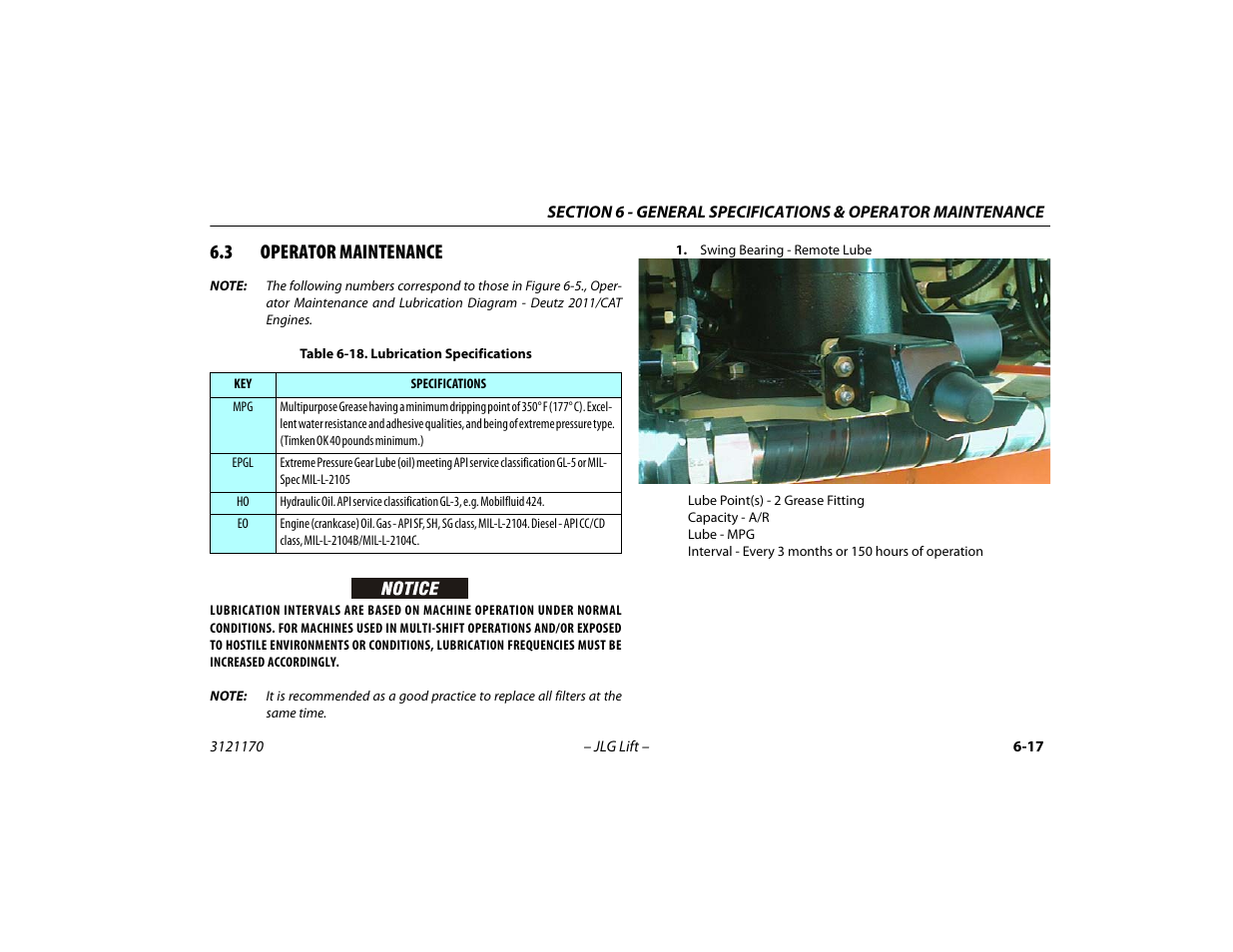 3 operator maintenance, Operator maintenance -17, Lubrication specifications -17 | JLG 1250AJP Operator Manual User Manual | Page 107 / 132