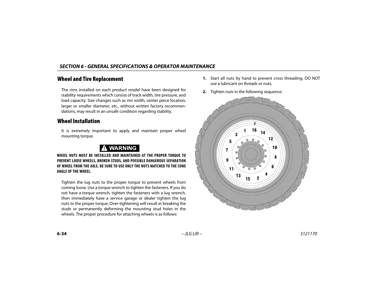 Wheel and tire replacement, Wheel installation | JLG 1250AJP Operator Manual User Manual | Page 124 / 132