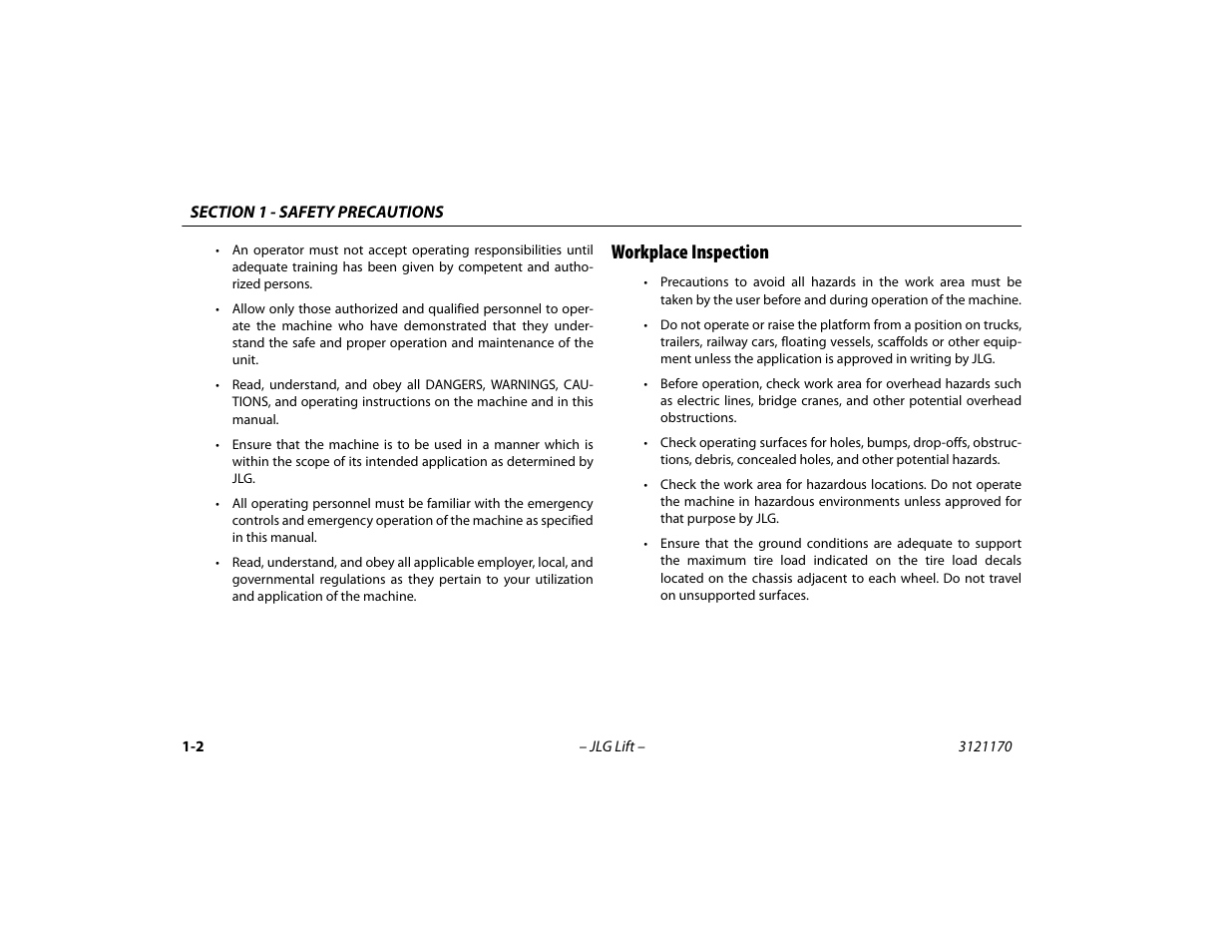 Workplace inspection, Workplace inspection -2 | JLG 1250AJP Operator Manual User Manual | Page 16 / 132