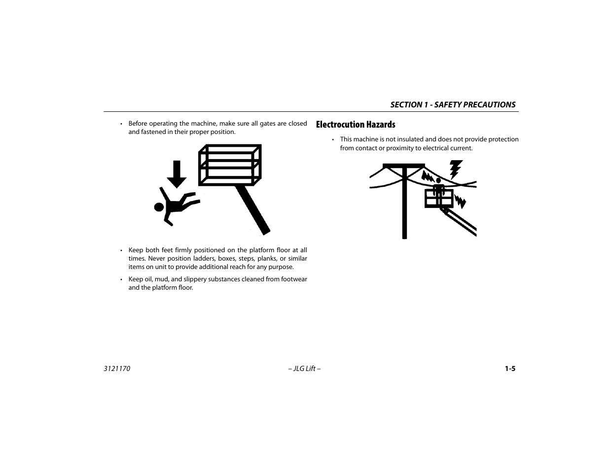 Electrocution hazards, Electrocution hazards -5 | JLG 1250AJP Operator Manual User Manual | Page 19 / 132