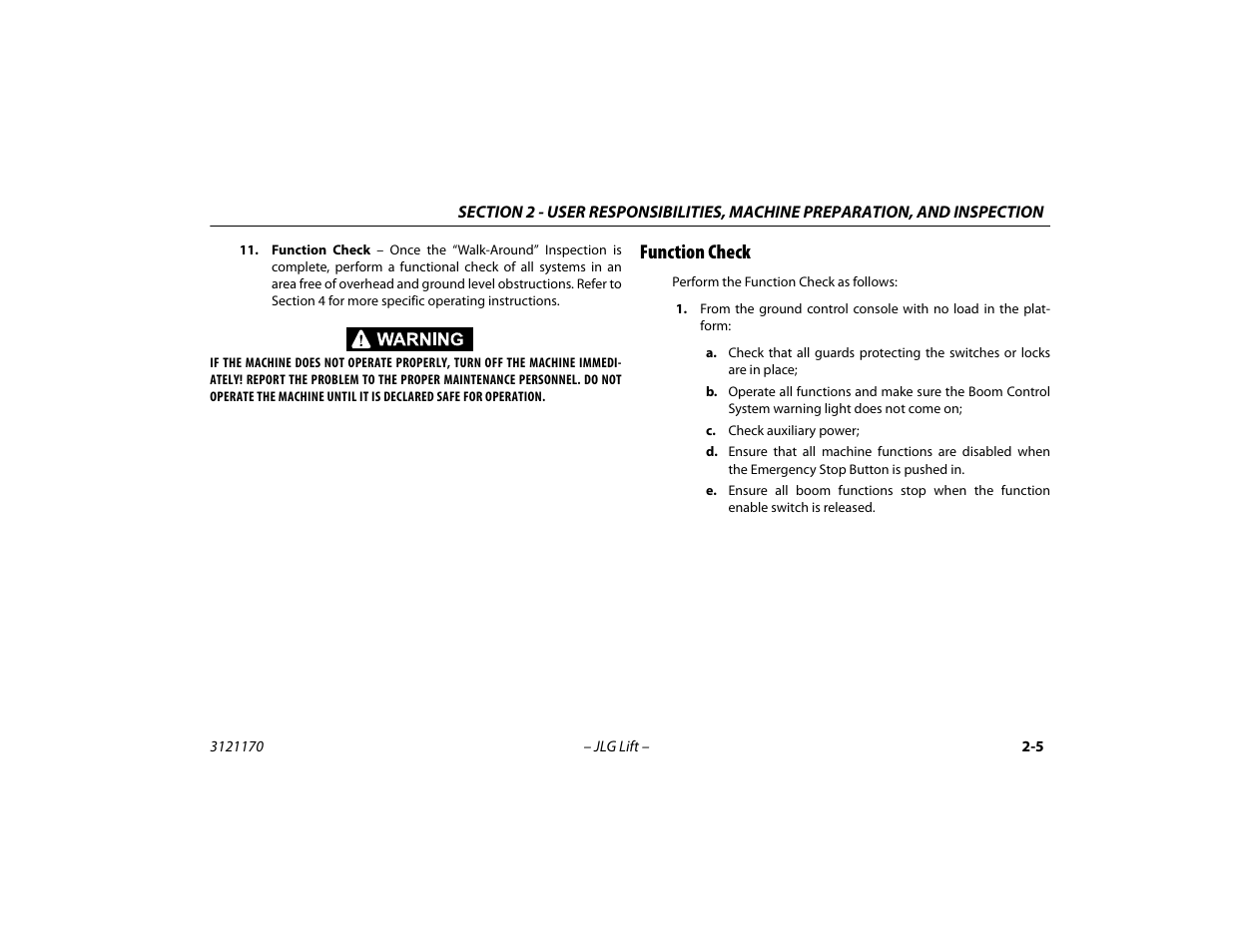 Function check, Function check -5 | JLG 1250AJP Operator Manual User Manual | Page 33 / 132