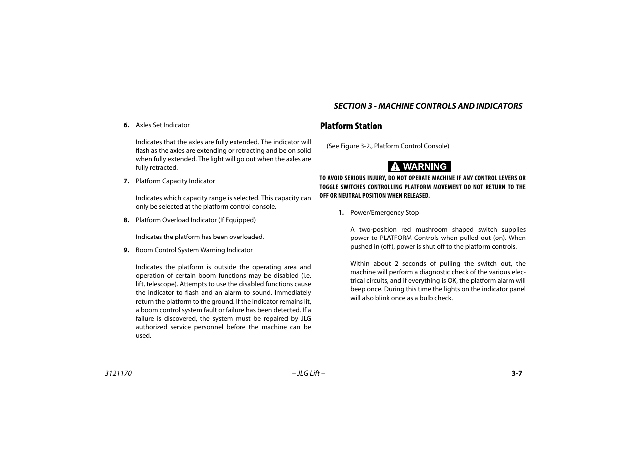 Platform station, Platform station -7 | JLG 1250AJP Operator Manual User Manual | Page 45 / 132