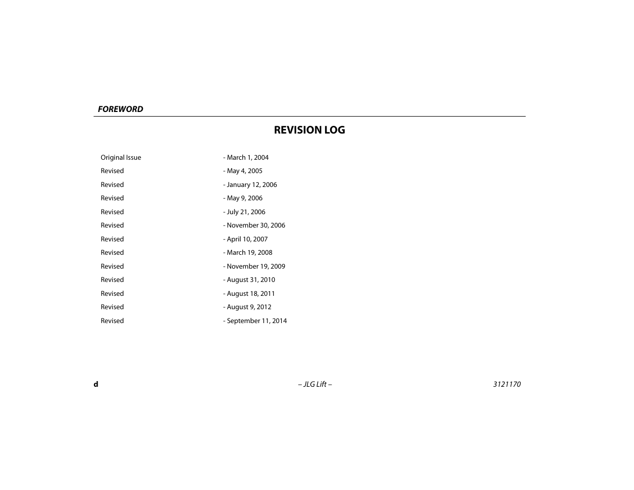 Revision log | JLG 1250AJP Operator Manual User Manual | Page 6 / 132
