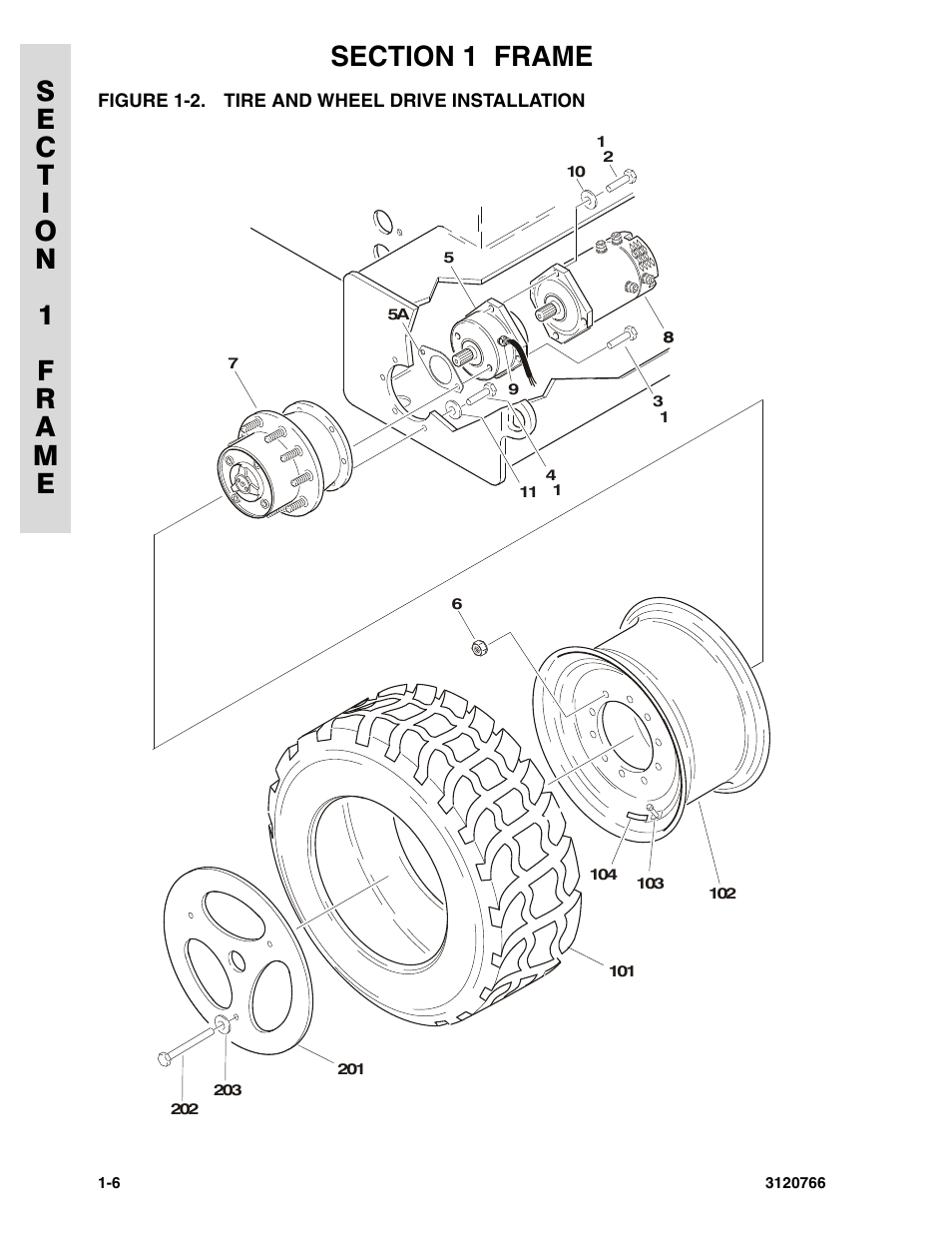 Figure 1-2. tire and wheel drive installation, Tire and wheel drive installation -6 | JLG E45A_AJ ANSI Parts Manual User Manual | Page 12 / 206