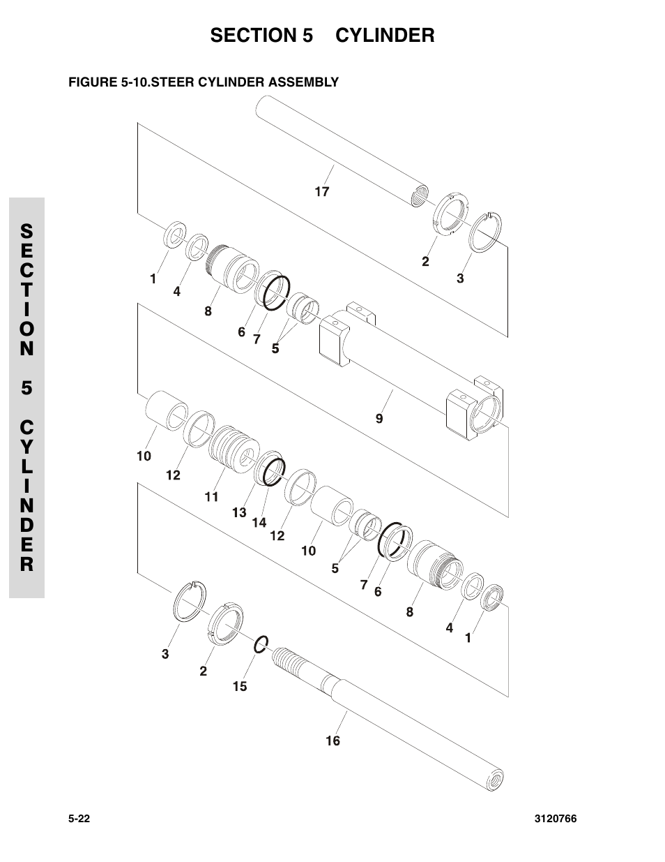 Figure 5-10. steer cylinder assembly, Steer cylinder assembly -22 | JLG E45A_AJ ANSI Parts Manual User Manual | Page 136 / 206