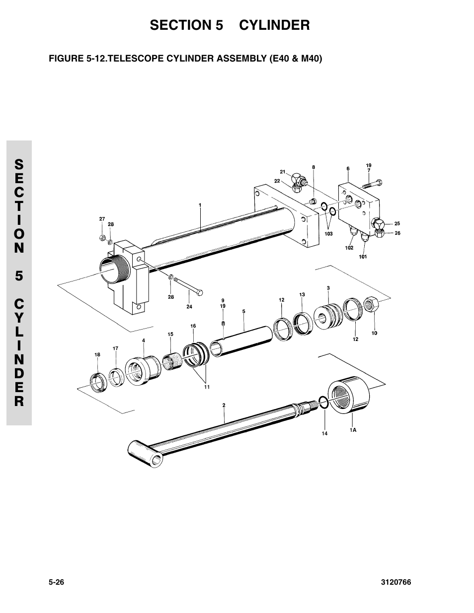 Telescope cylinder assembly (e40 & m40) -26 | JLG E45A_AJ ANSI Parts Manual User Manual | Page 140 / 206
