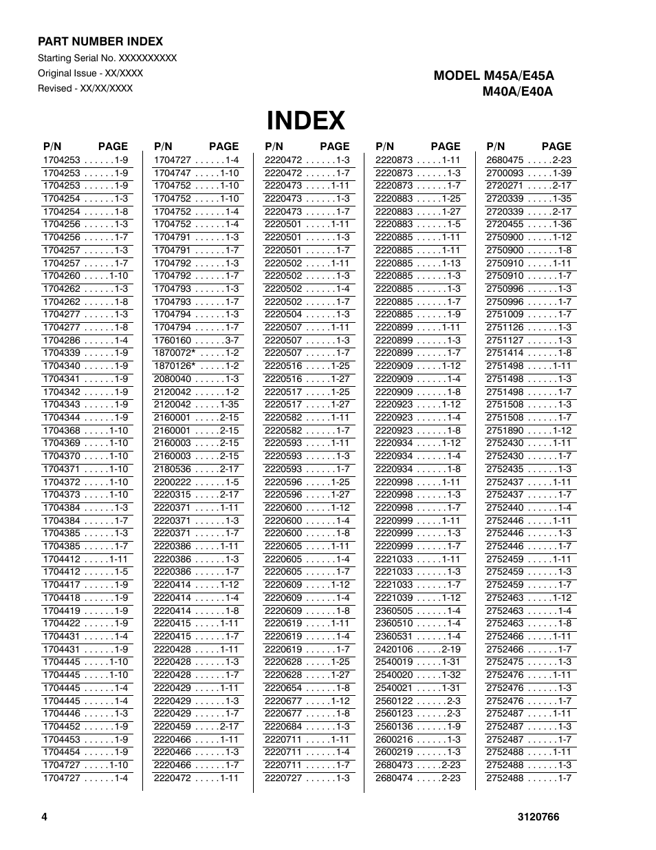 Index | JLG E45A_AJ ANSI Parts Manual User Manual | Page 198 / 206