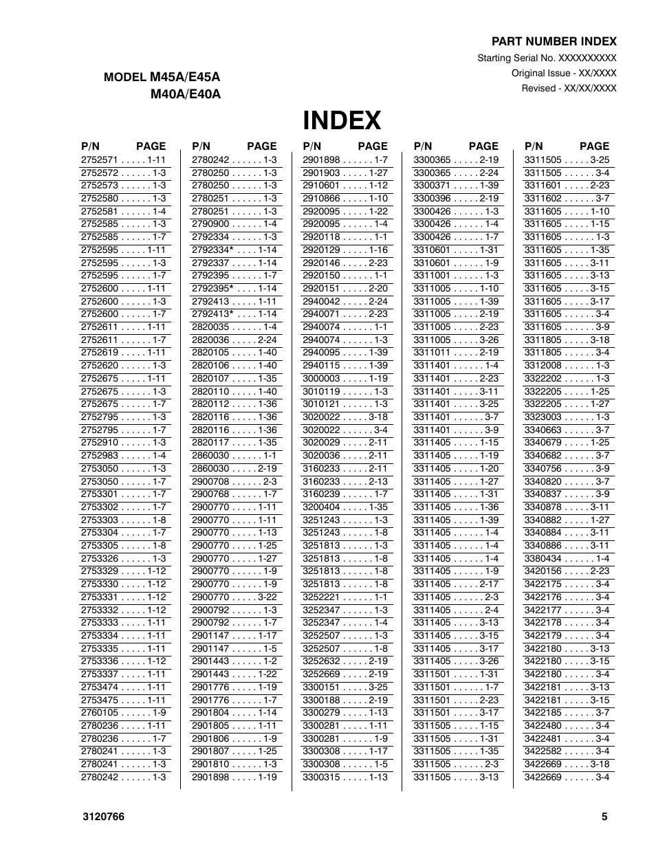 Index | JLG E45A_AJ ANSI Parts Manual User Manual | Page 199 / 206