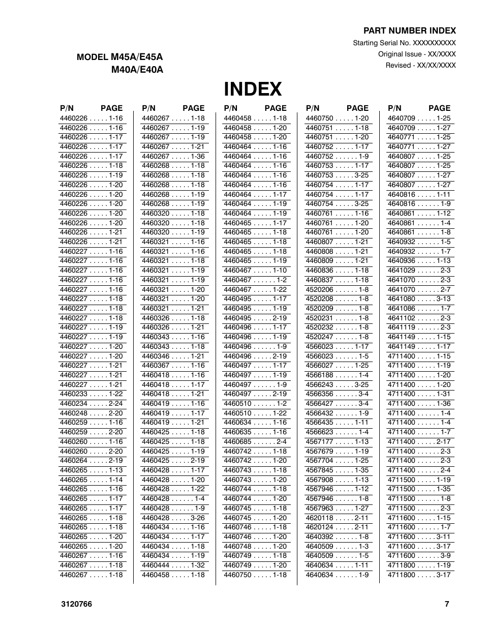 Index | JLG E45A_AJ ANSI Parts Manual User Manual | Page 201 / 206