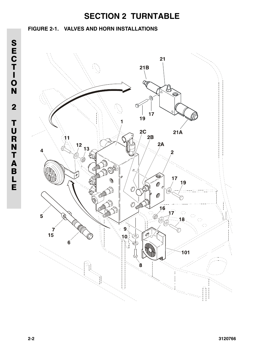 Figure 2-1. valves and horn installations, Valves and horn installations -2 | JLG E45A_AJ ANSI Parts Manual User Manual | Page 48 / 206