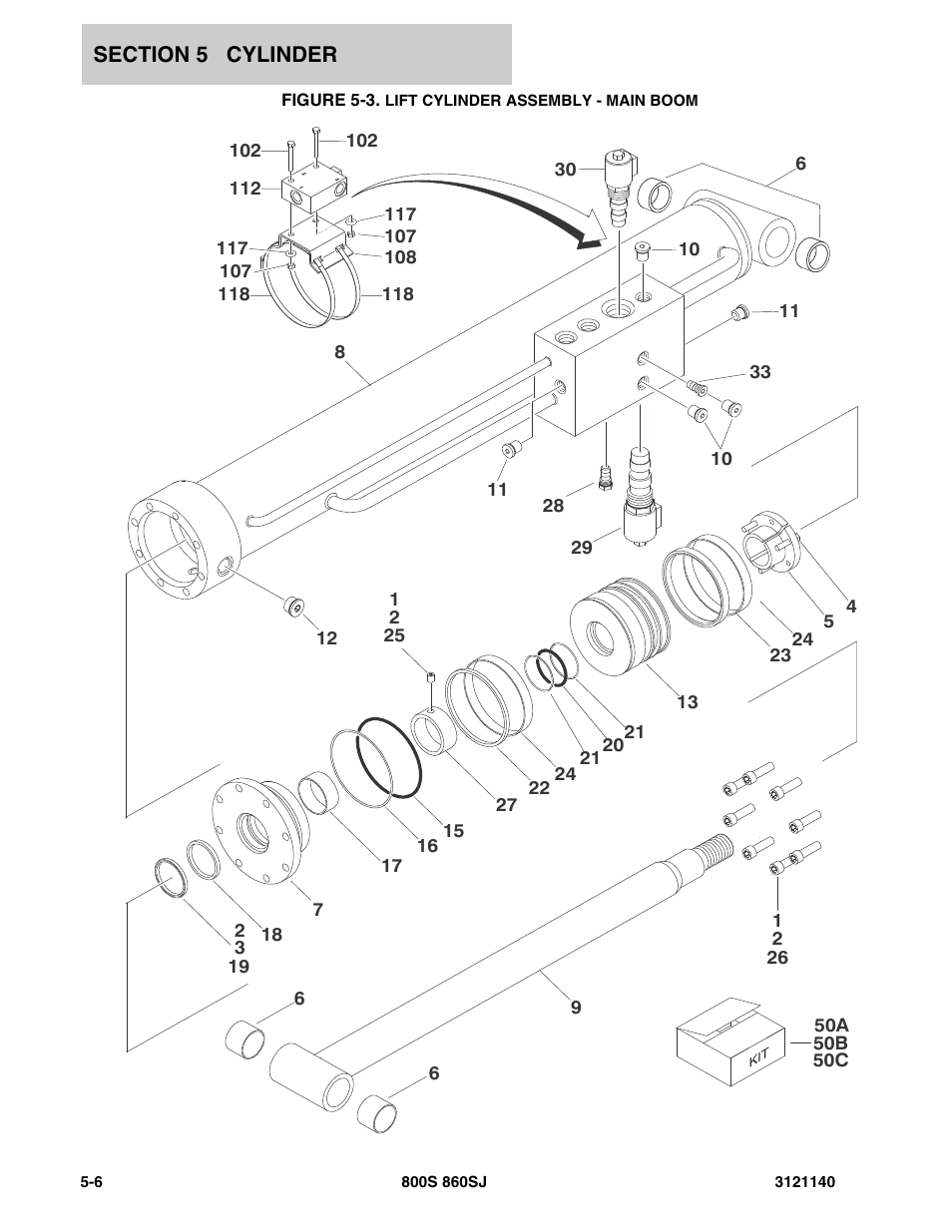 Figure 5-3. lift cylinder assembly - main boom | JLG 860SJ Parts Manual User Manual | Page 296 / 446