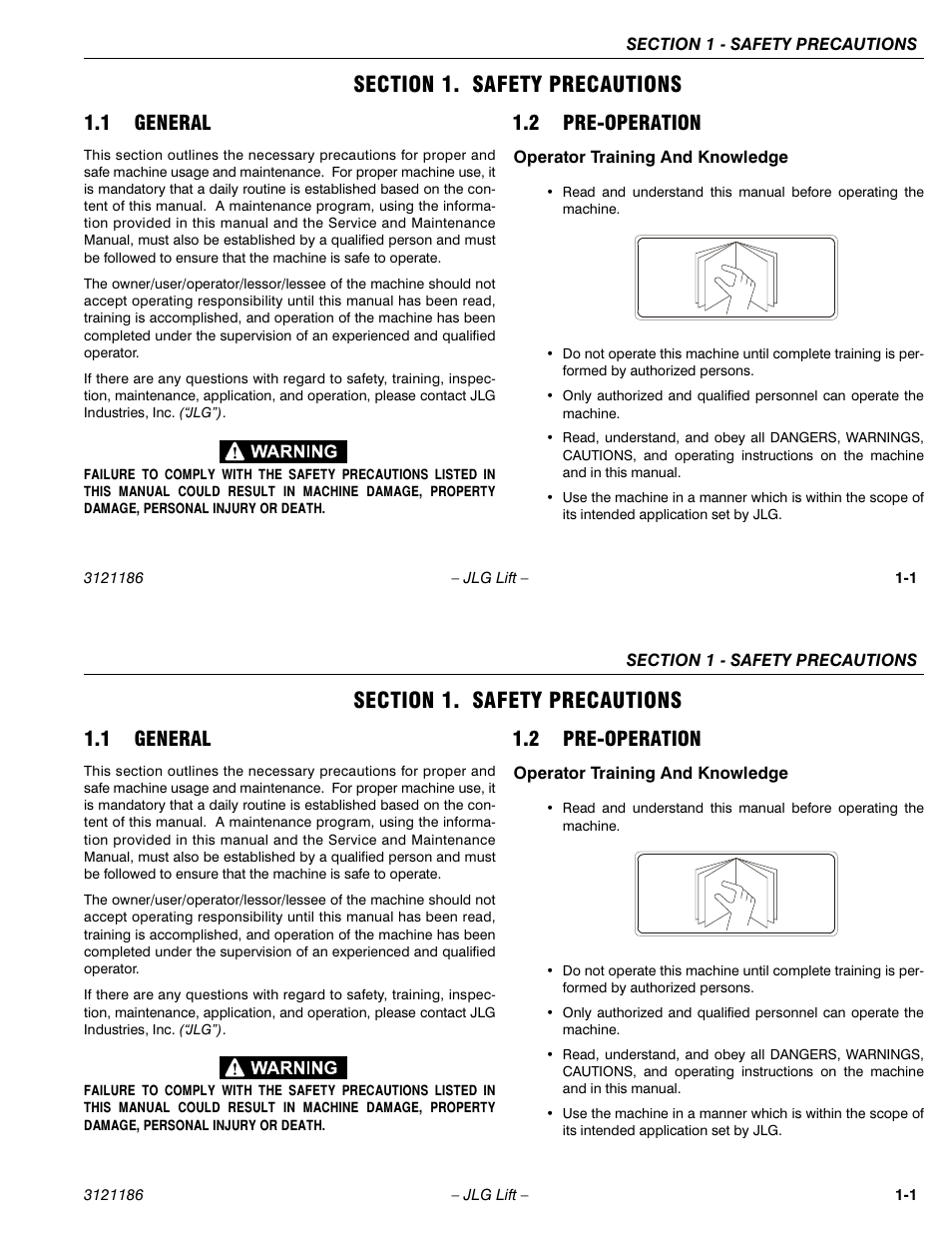 1 general, 2 pre-operation | JLG SSV10 Operator Manual User Manual | Page 11 / 94