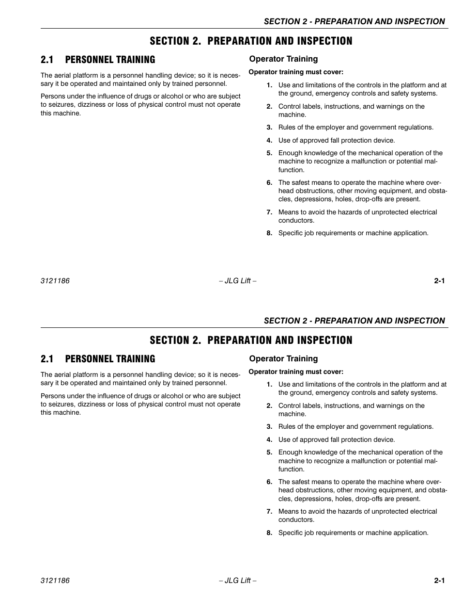 1 personnel training | JLG SSV10 Operator Manual User Manual | Page 19 / 94