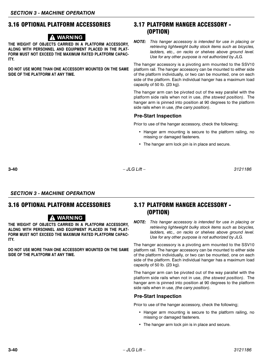 16 optional platform accessories, 17 platform hanger accessory - (option) | JLG SSV10 Operator Manual User Manual | Page 68 / 94