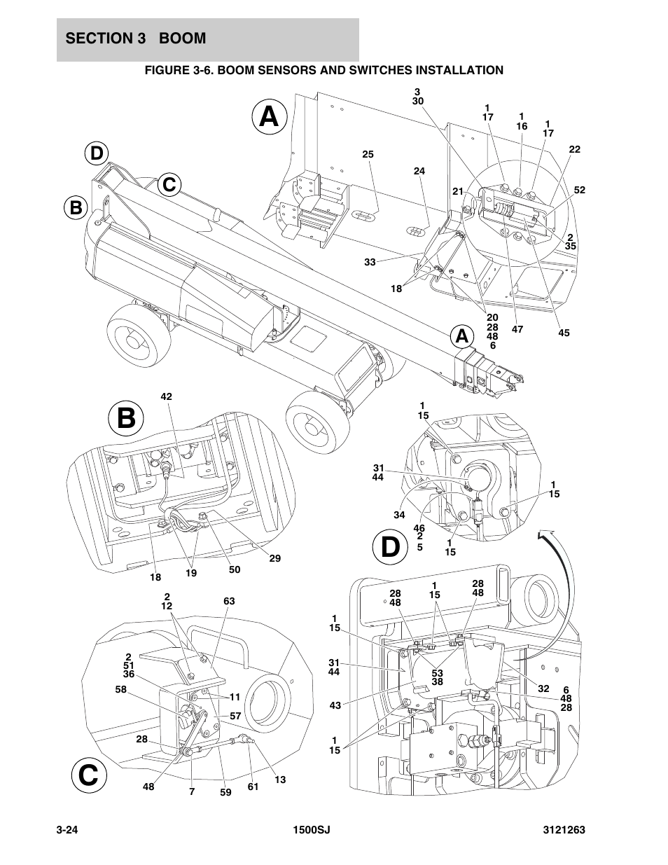 Figure 3-6. boom sensors and switches installation, Ab d c, Ab c d | JLG 1500SJ Parts Manual User Manual | Page 172 / 332