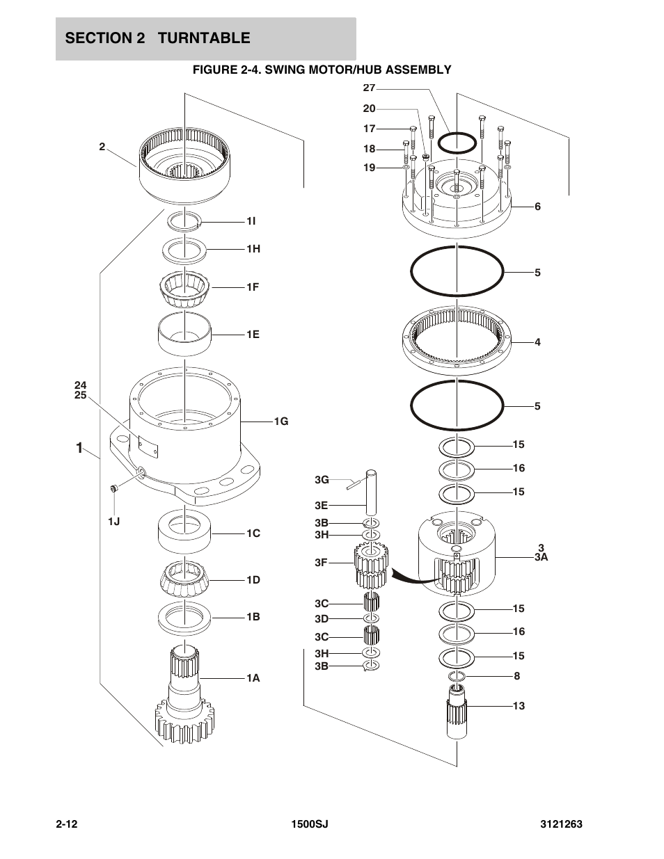 Figure 2-4. swing motor/hub assembly | JLG 1500SJ Parts Manual User Manual | Page 46 / 332