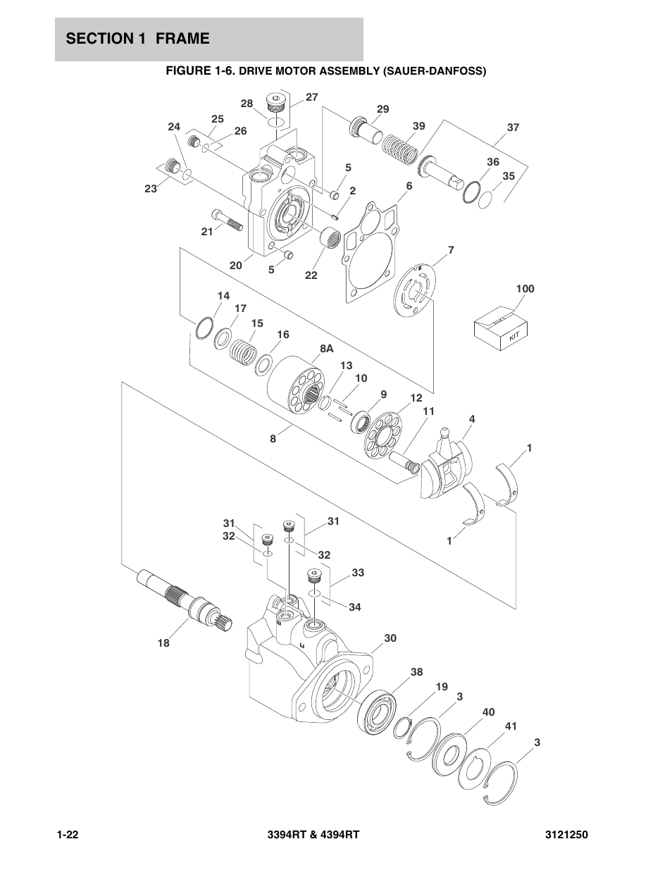 Figure 1-6. drive motor assembly (sauer-danfoss) | JLG 4394RT Parts Manual User Manual | Page 28 / 244